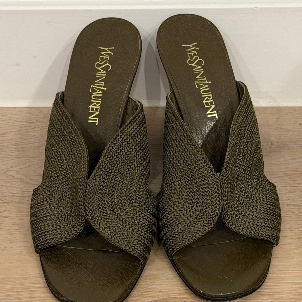 Yves Saint Laurent Olive Woven Mules - Picture 3 of 8